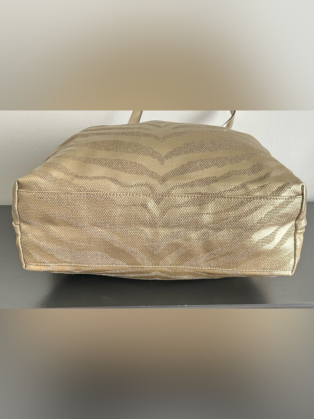 Michael Kors Metallic Gold Zebra Print Tote Shoulder Bag Large Purse - Picture 10 of 12